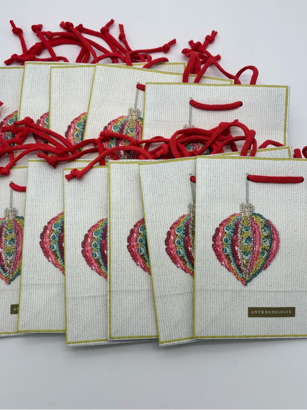 Anthropologie Red Ornament-Print Gift Bag - Set of 11